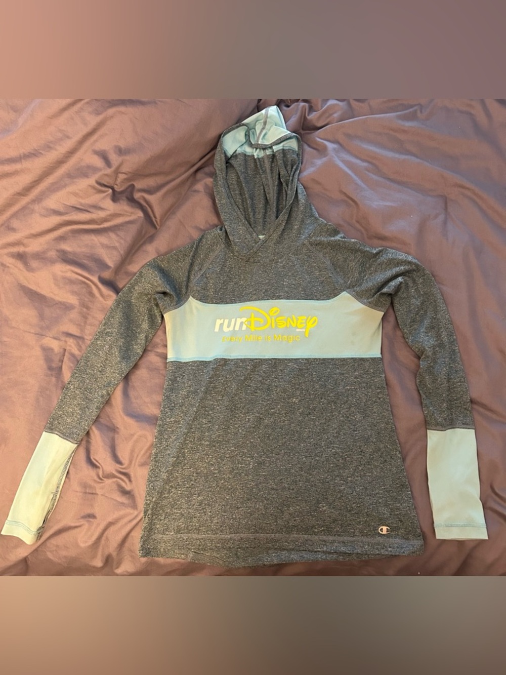 RunDisney Champion Heather Gray & Teal Pullover Hoodie